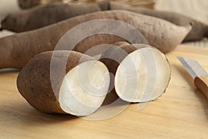 Whole and half Yacon roots