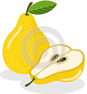 Whole and half yellow pear
