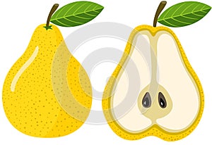 Whole and half yellow pear