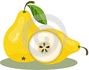 Whole and half yellow pear