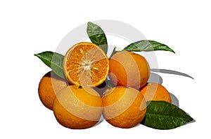 Whole and halved ogrange friuts isolate on white