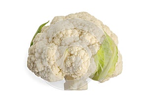 Whole head of the fresh raw cauliflower, close-up on a white background.