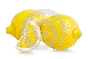 Whole lemon fruits and cut slice isolated on white background