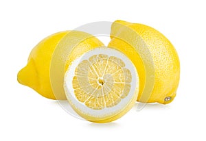 Whole lemon fruits and half on white background