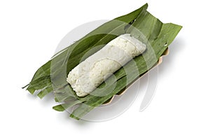 Whole Lemper Ayam, an Indonesian savoury snack made of glutinous rice filled with seasoned shredded chicken