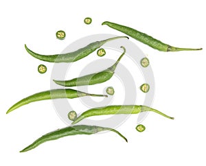 whole lumbre green chili pepper isolated on white background photo
