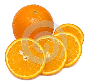 Whole orange fruit and his segments or cantles
