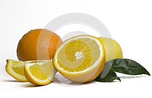 Whole orange fruit and his segments or slices