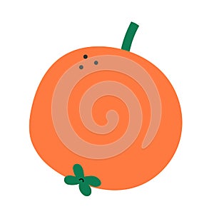 Whole orange fruit illustration, cute cartoon illustration isolated on white background