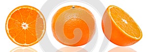 Whole Orange , half and slice, isolate on white background