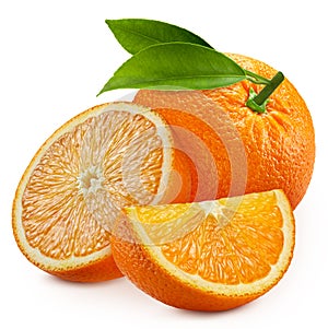 Whole orange and slice and half
