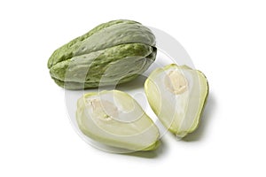 Whole and partial chayote photo