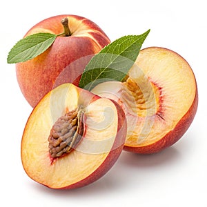 peach sliced on white background no leaves or bac photo