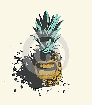 A whole pineapple character with a grinning mouth