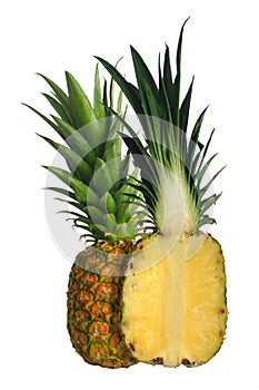 Whole pineapple and half