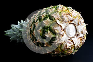 Whole pineapple isolated lying down.