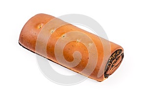 Whole poppy seed roll on a white background