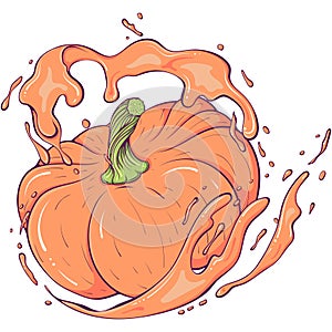 Whole pumpkin with juice splash color