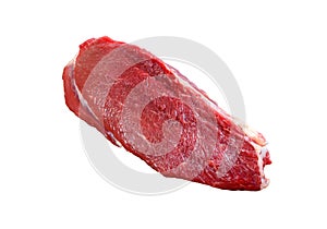 Whole raw beef tenderloin studio isolated on white