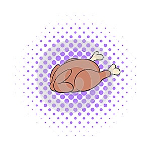 Whole roast chicken icon, comics style