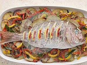 Whole Roasted Bream with Chilies Potatoes photo