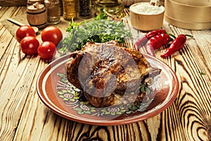 Whole roasted chicken,barbecued whole chicken with crispy golden