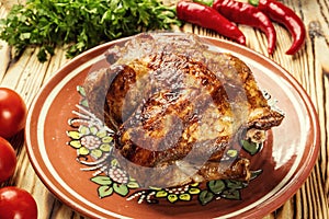 Whole roasted chicken,barbecued whole chicken with crispy golden