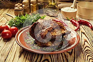 Whole roasted chicken,barbecued whole chicken with crispy golden