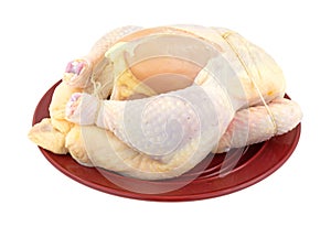 Whole roasting chicken on plate