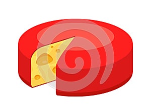 Whole round Cheese icon isolated on white. Vector illustration of Swiss Maasdam in colorful style