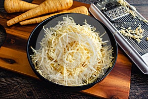 Whole and shredded parsnips with a mandoline