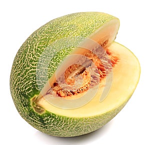 Whole and slice of japanese melons, orange melon or cantaloupe melon with slice