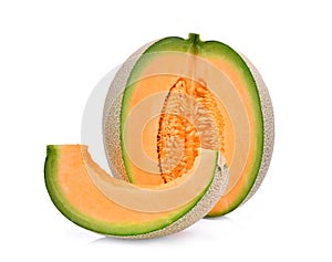 Whole and slice of japanese melons, orange melon or cantaloupe