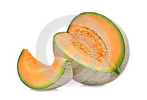 Whole and slice of japanese melons, orange melon or cantaloupe