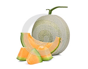 Whole and slice of japanese melons, orange melon or cantaloupe