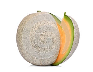 Whole and slice of japanese melons, orange melon or cantaloupe