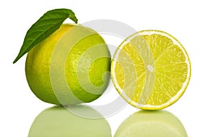 Whole and slice of lime isolated