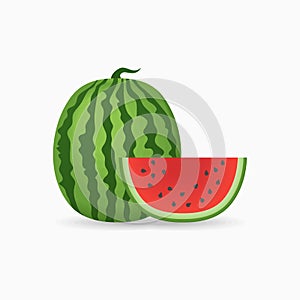 Whole and slice of watermelon isolated on white background