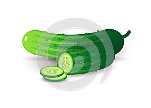 Whole and sliced cucumber vector illustration