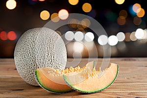 Whole and sliced of Japanese melons,
