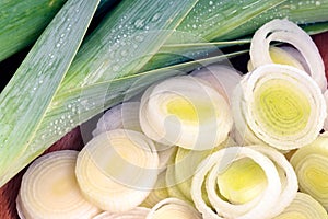 Whole and sliced leeks