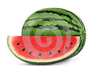 Whole and slices watermelon fruit isolated on white