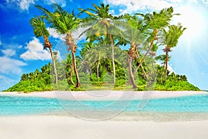 Whole tropical island within atoll in Indian Ocean.