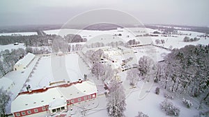 The whole view of the city in aerial shot