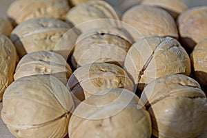 Whole walnuts background.