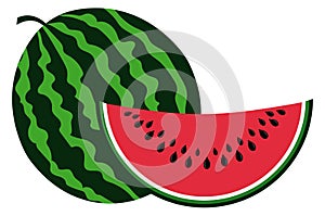 Whole watermelon and slice icon. Natural juicy fruit