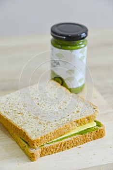 Whole whea, matcha spread and cheese sanwich