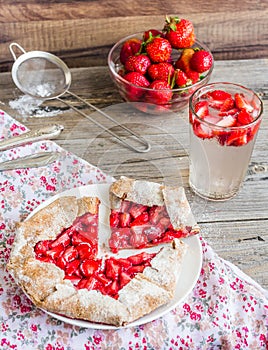 Whole wheat biscuit with fresh strawberry, summer dessert, top v