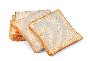 Whole wheat bread slice on white