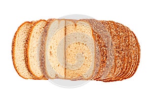 whole wheat bread with sliced grains and seeds isolated on white background